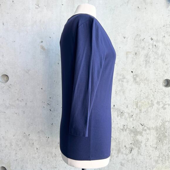 Lauren Ralph Lauren Size M Navy Blue Y2K V-Neck Henley Top 3/4 Sleeve Stretch - Picture 5 of 10